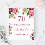 Pink Floral 70th Birthday Welcome Sign<br><div class="desc">Welcome your guests in style with our customisable pink floral welcome poster for your upcoming 70th birthday party! This elegant poster features a beautiful pink floral design that will set the tone for your event. And is available to purchase as a printed poster or as an instant digital download. What's...</div>