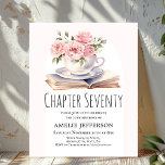 Pink Floral 70th Book Theme Birthday Invitation<br><div class="desc">Looking for the perfect invitation for your upcoming birthday bash? Look no further than these charming book-themed invitations! With a simple and classic design featuring a book and a cup brimming with beautiful pink flowers,  these affordable invitations will impress all your guests. They are available to personalise.</div>