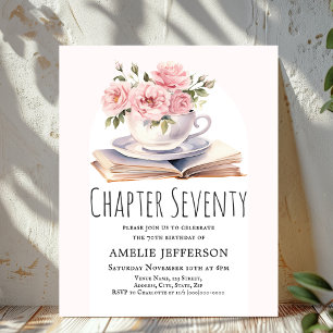 Pink Floral 70th Book Theme Birthday Invitation