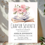 Pink Floral 70th Book Theme Birthday  Invitation<br><div class="desc">Looking for the perfect invitation for your upcoming birthday bash? Look no further than these charming book-themed invitations! With a simple and classic design featuring a book and a cup brimming with beautiful pink flowers,  these invitations will impress all your guests. They are available to personalise.</div>