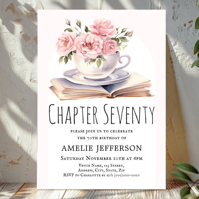 Pink Floral 70th Book Theme Birthday  Invitation (Creator Uploaded)