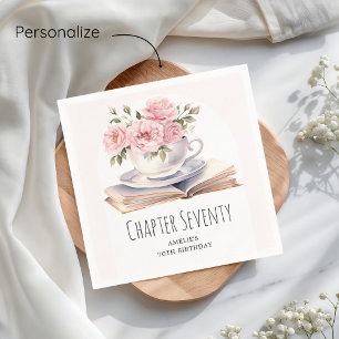 Pink Floral 70th Book Theme Birthday Napkin