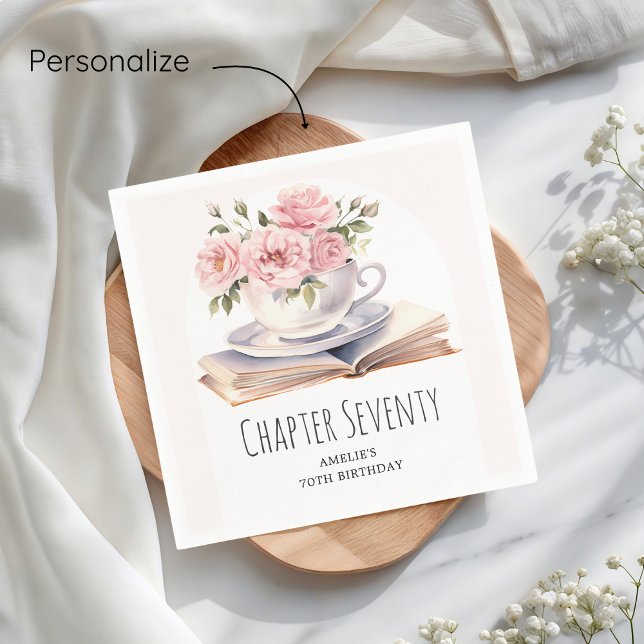 Pink Floral 70th Book Theme Birthday  Napkin (Creator Uploaded)