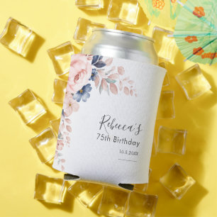 Pink Floral 75th Birthday Party Can Cooler