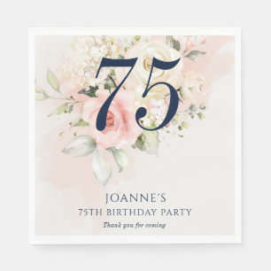 Pink Floral 75th Birthday Party Custom Paper Napkin