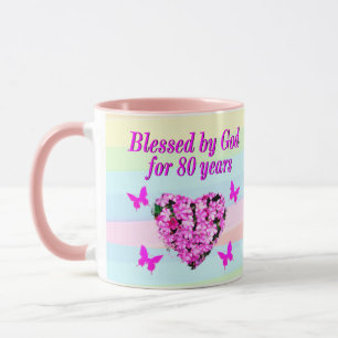 PINK FLORAL 80TH BIRTHDAY GOD'S BLESSINGS MUG