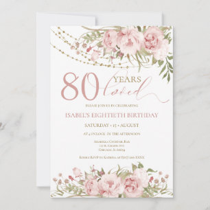 Pink Floral 80th Birthday Invitation Elegant Miles