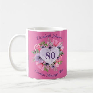Pink Floral 80th Birthday Mug for Women