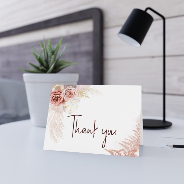Pink Floral 80th Birthday Party Guests Thank You Card (Pampas Grass Terracotta Script 80th Birthday Thank You Folded Card)