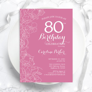 Pink Floral 80th Birthday Party Invitation