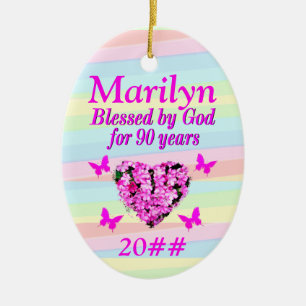 PINK FLORAL 90TH BIRTHDAY BLESSINGS ORNAMENT