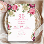 Pink Floral 90th Birthday Invitation<br><div class="desc">Looking for the perfect invitation for your upcoming 90th birthday bash? Look no further than these lovely pink floral invitations! With a delicate and beautiful design featuring pretty watercolor roses, anemones, and clematis with elegant font, these invitations will impress all your guests. Available to customize and purchase as card invitations,...</div>