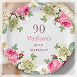 Pink Floral 90th Birthday  Paper Plate<br><div class="desc">Pink Floral 90th Birthday paper plates.</div>