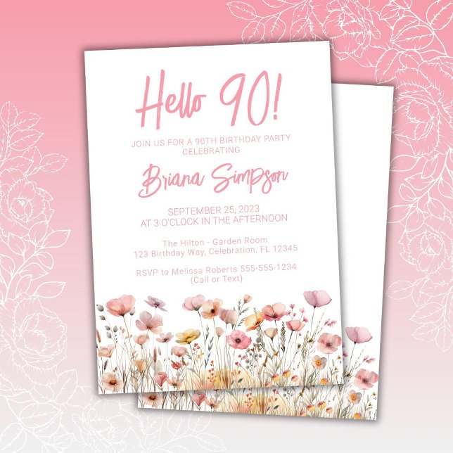 Pink Floral 90th Birthday Party Invitation (Creator Uploaded)