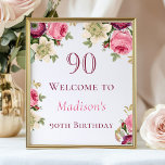 Pink Floral 90th Birthday Welcome Sign<br><div class="desc">Welcome your guests in style with our customisable pink floral welcome poster for your upcoming 90th birthday party! This elegant poster features a beautiful pink floral design that will set the tone for your event. And is available to purchase as a printed poster or as an instant digital download. What's...</div>