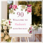 Pink Floral 90th Birthday Welcome Sign<br><div class="desc">Welcome your guests in style with our customisable pink floral welcome sign for your upcoming 90th birthday party! This elegant foam board sign features a beautiful pink floral design that will set the tone for your event. What's more, you can personalise it, making it the perfect addition to any birthday...</div>