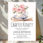 Pink Floral 90th Book Theme Birthday  Invitation<br><div class="desc">Looking for the perfect invitation for your upcoming birthday bash? Look no further than these charming book-themed invitations! With a simple and classic design featuring a book and a cup brimming with beautiful pink flowers,  these invitations will impress all your guests. They are available to personalise.</div>