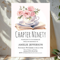Pink Floral 90th Book Theme Birthday