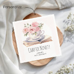 Pink Floral 90th Book Theme Birthday  Napkin<br><div class="desc">Celebrate a birthday in style with these enchanting book-themed paper napkins! Each napkin boasts a timeless and elegant design, showcasing a beautifully illustrated book alongside a cup overflowing with vibrant pink flowers. Not only do they add a touch of literary charm to your celebration, but they also offer the option...</div>