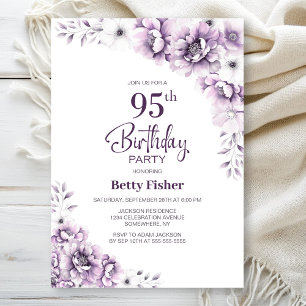 Pink Floral 95th Birthday Party Invitation