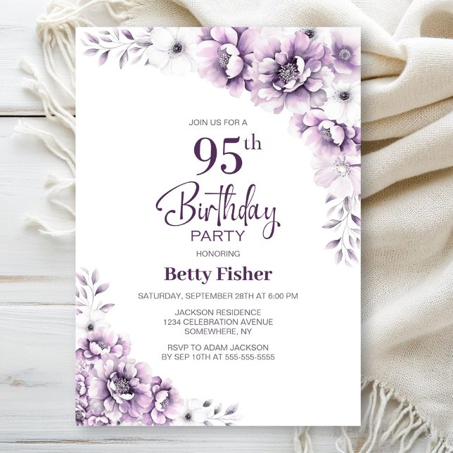 Pink Floral 95th Birthday Party Invitation (Creator Uploaded)
