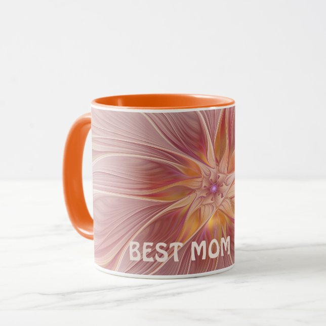Pink Floral Abstract Fractal Art Flower Best Mum Mug (Front Left)