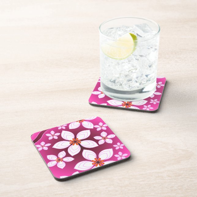 Pink Floral Abstract Pattern | Aesthetic Flower Ar Coaster (Right Side)