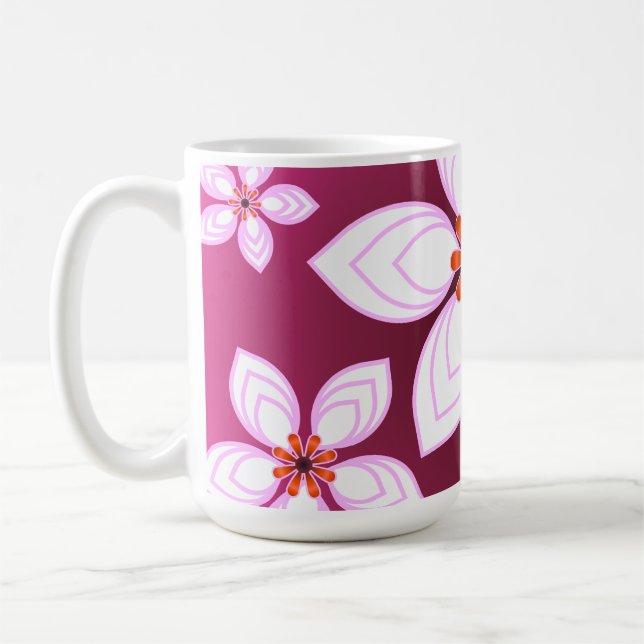 Pink Floral Abstract Pattern | Aesthetic Flower Ar Coffee Mug (Left)