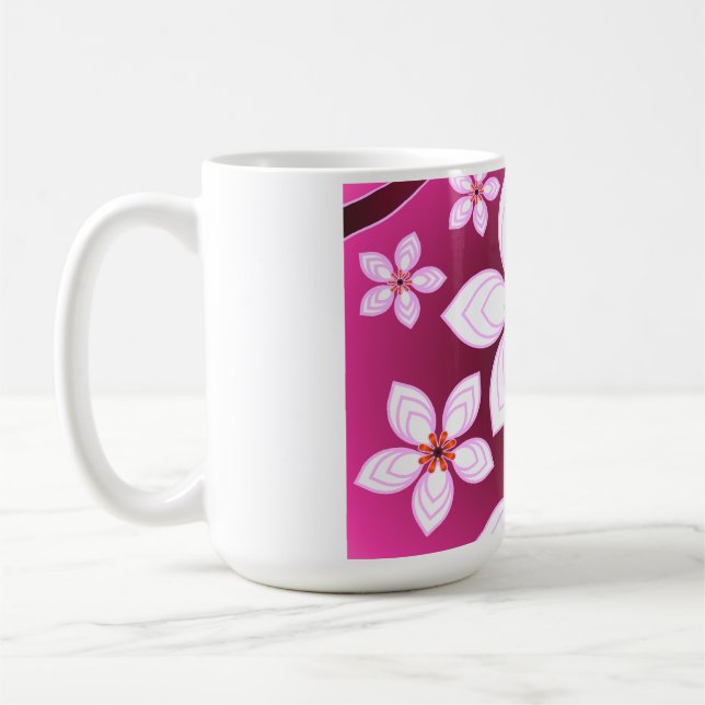 Pink Floral Abstract Pattern | Aesthetic Flower Ar Coffee Mug (Left)