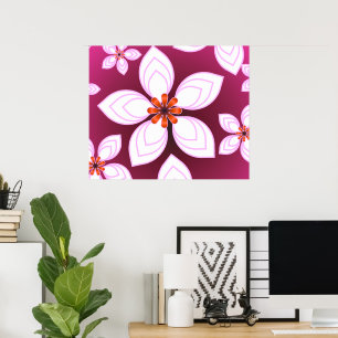 Pink Floral Abstract Pattern   Aesthetic Flower Ar Poster
