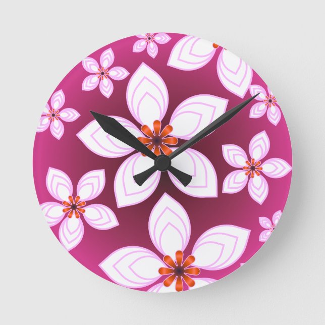 Pink Floral Abstract Pattern | Aesthetic Flower Ar Round Clock (Front)