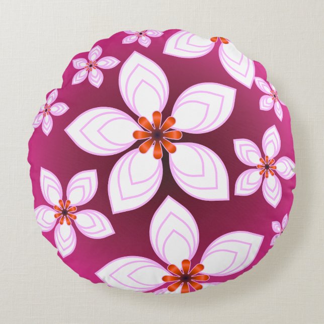 Pink Floral Abstract Pattern | Aesthetic Flower Ar Round Cushion (Front)