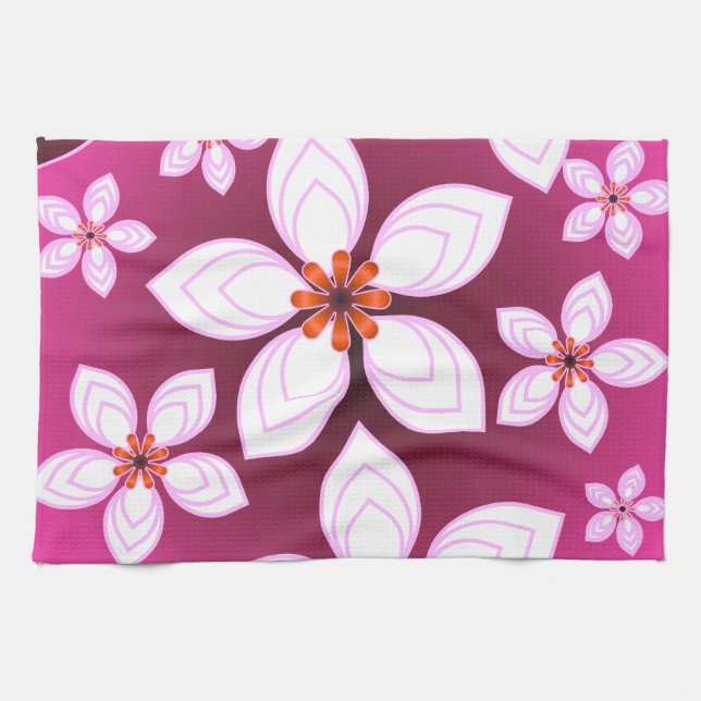 Pink Floral Abstract Pattern | Aesthetic Flower Ar Tea Towel (Horizontal)