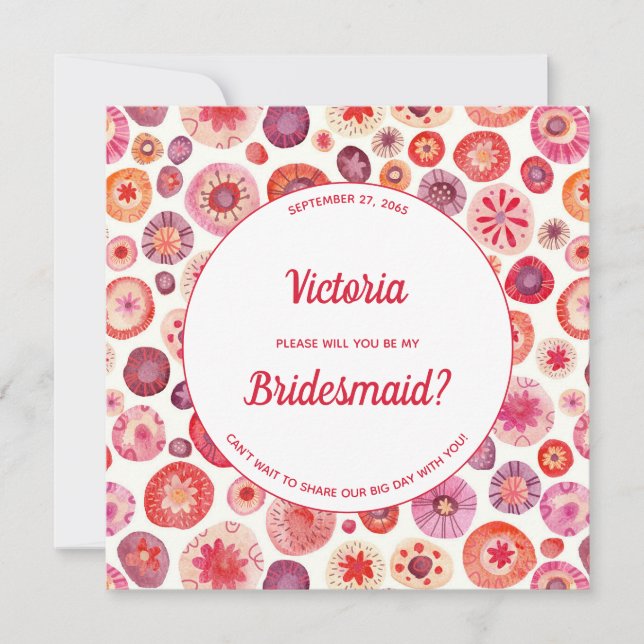 Pink Floral Abstract Pattern Be My Bridesmaid Invitation (Front)