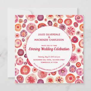 Pink Floral Abstract Pattern Evening Wedding Invitation