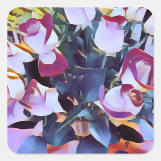 PINK FLORAL ABSTRACT SQUARE STICKERS (Front)