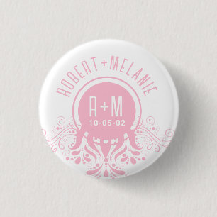 Pink Floral Accent Wedding Coaster 3 Cm Round Badge
