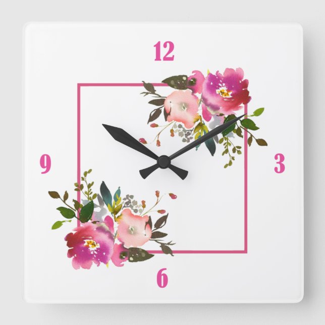Pink Floral Acrylic Wall Clock (Front)