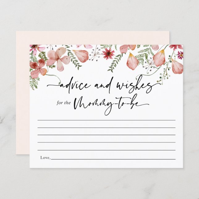 Pink Floral Advice for Mummy Baby Shower Game Card (Front/Back)