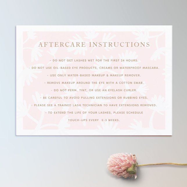 Pink Floral AfterCare for Lash Extensions Salon Business Card (Creator Uploaded)
