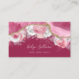 pink floral agate business card