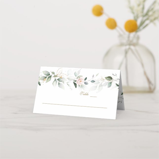 Pink Floral Airy Greenery Marble Table Number   Place Card (Front)