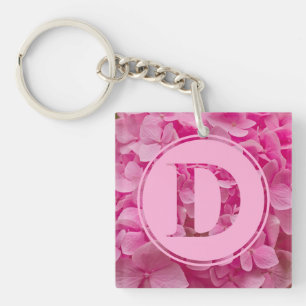 Pink Floral Alphabet Letter "D" and XO Key Ring