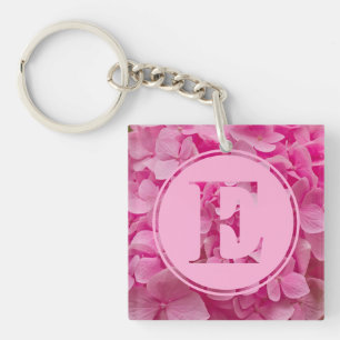 Pink Floral Alphabet Letter "E" and XO Key Ring