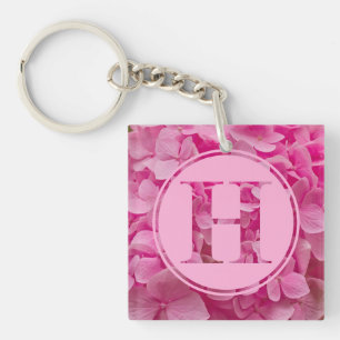 Pink Floral Alphabet Letter "H" and XO Key Ring