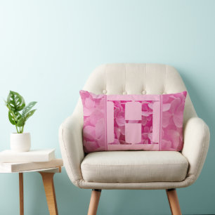 Pink Floral Alphabet Letter "H" Lumbar Pillow