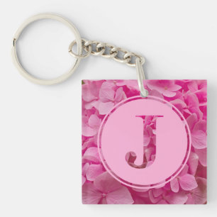 Pink Floral Alphabet Letter "J" and XO Key Ring