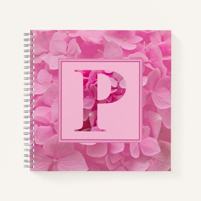 Pink Floral Alphabet Letter "P" Journal Notebook (Front)