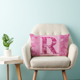 Pink Floral Alphabet Letter "R" Lumbar Pillow