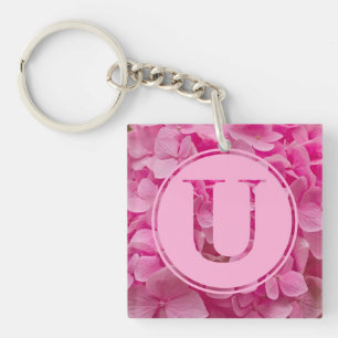 Pink Floral Alphabet Letter "U" and XO Key Ring